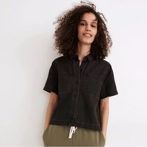 Madewell Denim Short-Sleeve Back-Pleat Shirt in Lunar Wash, XXL